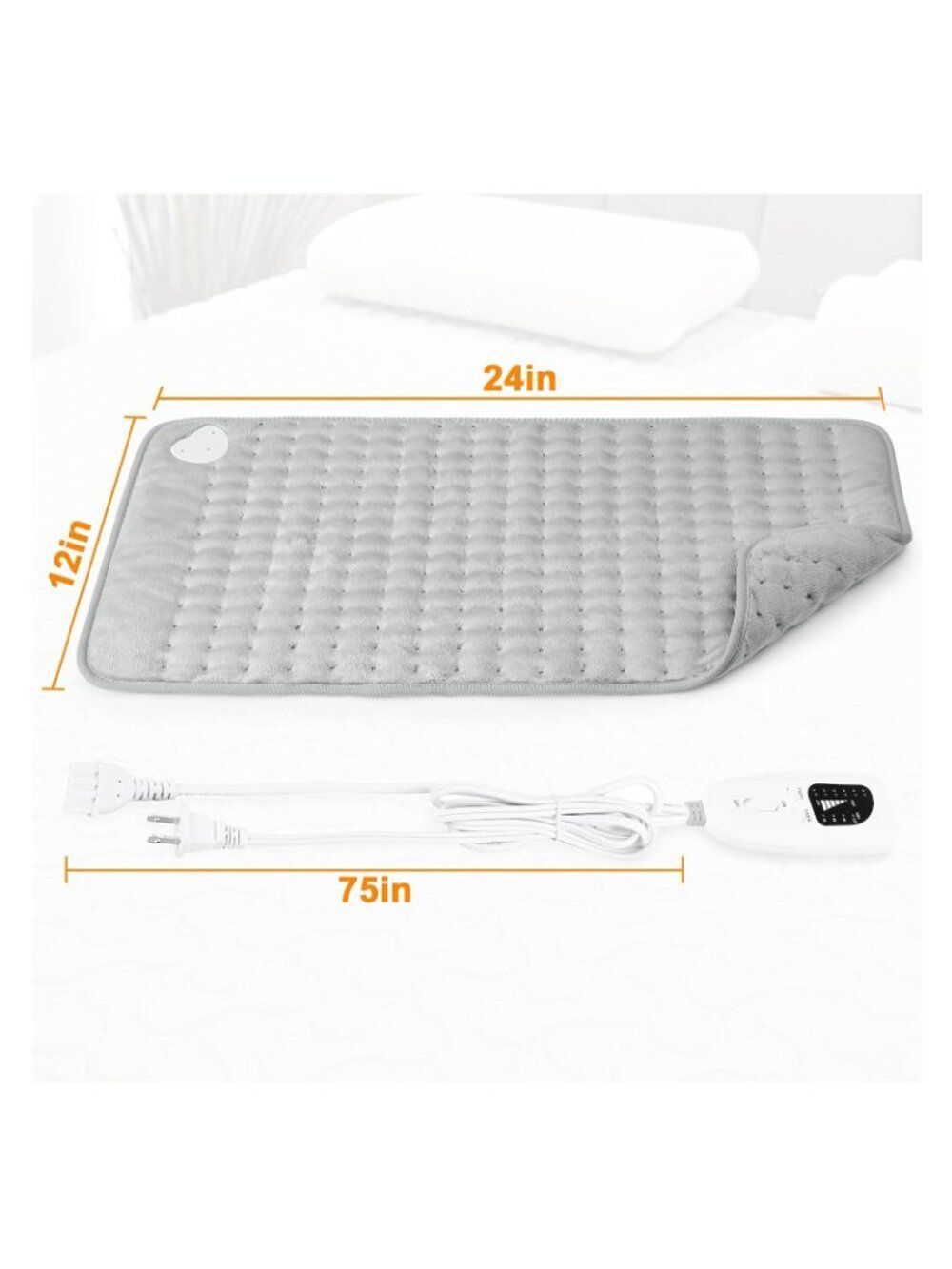 Deepsoon Heating Pad 24 x 12 Inch Electric 6 Heat Settings 4 Timers Light Gray - Picture 3 of 9